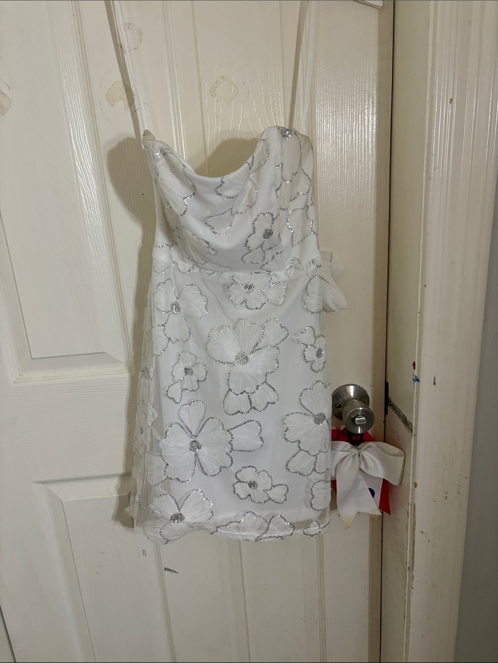 Jovani White Floral Sequin Strapless Girl's Dress